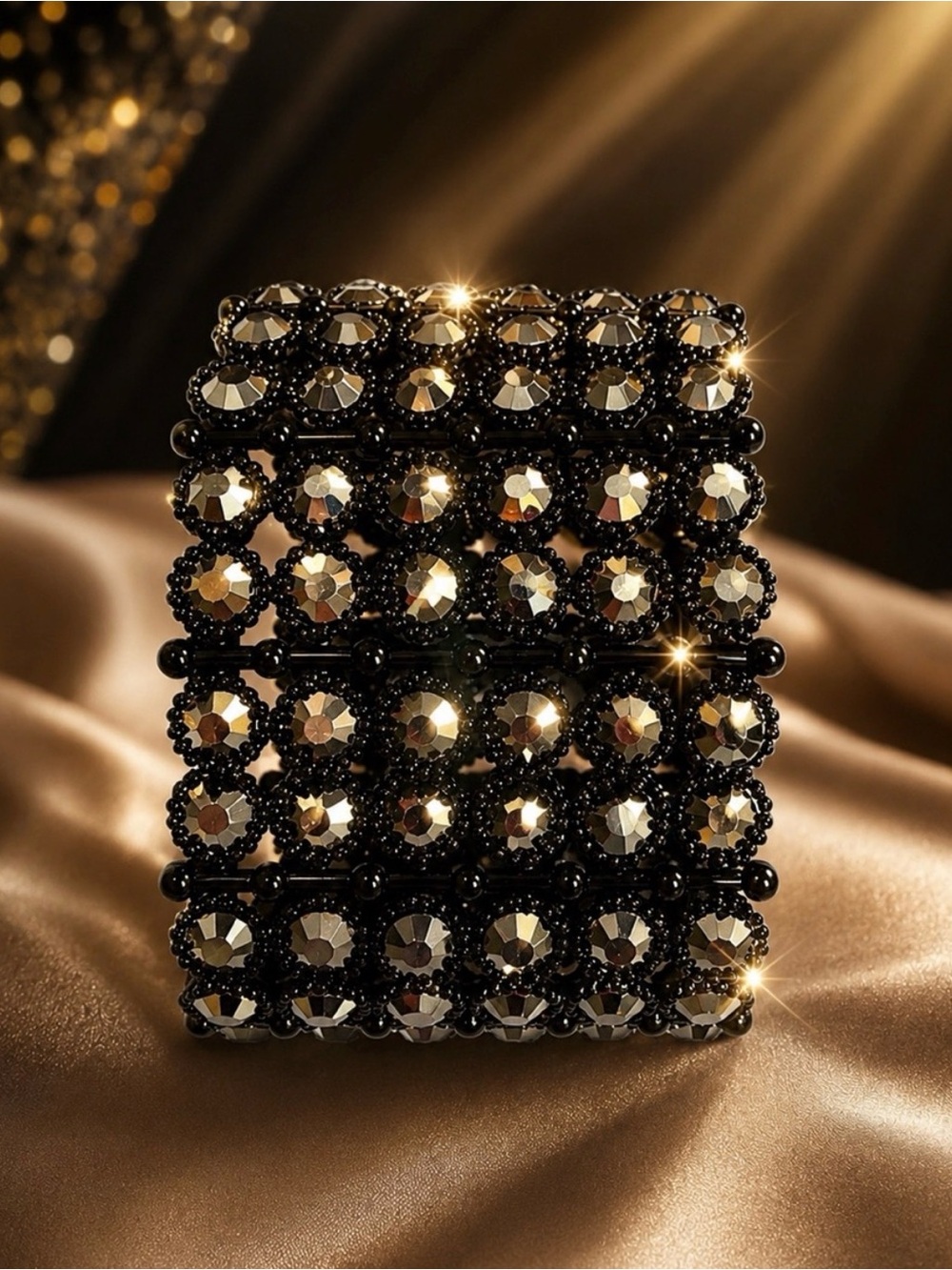 Black and Gold Crystal Stretch Bracelet - Women Accessories